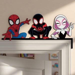 Custom Disney Superhero Door Corner Decor, Spider and Friends Corner Sign, Kids Room Shelf Sitter, Custom Superhero Bedroom Decor