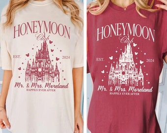 Camiseta del Club de Luna de Miel de Disney, Camiseta de Viaje de Luna de Miel al Castillo Mágico, Camiseta de Sr. y Sra., Camiseta de Recién Casados, Camiseta de Pareja Disney, Camiseta Personalizada para Esposo y Esposa