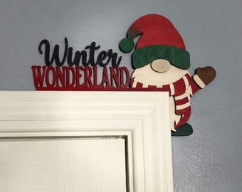 Christmas Door Corner Sign, Christmas Gnomes Door Topper, Wooden Gnomes Door Sign, Xmas Room Decor, Christmas Wood Sign