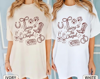 Gehen zur Kapelle Braut Shirt, personalisierte Cowgirl Braut Shirt, Western Country Mädchen Brautparty Geschenk, Junggesellinnenabschied 2026 Shirt