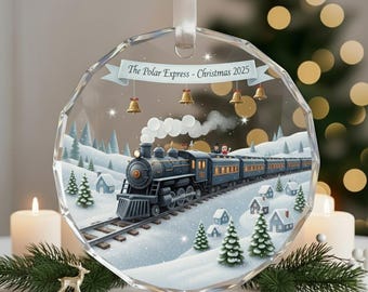 Personalized Express Train Ornament, Polar Express Glass Ornament, North Pole Magic Gift, Classic Christmas Movie Bauble