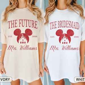 Maglietta personalizzata Mickey Bride, maglietta personalizzata Disney Bachelorette, maglietta Mickey Bride Squads, maglietta Disney Castle, maglietta Disney Future Mrs