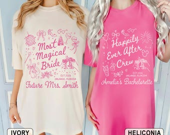 Camiseta personalizada de novia Disney, despedida de soltera Disney 2026, camisetas de dama de honor Disney, camiseta "Felices para siempre", camiseta de la novia más mágica