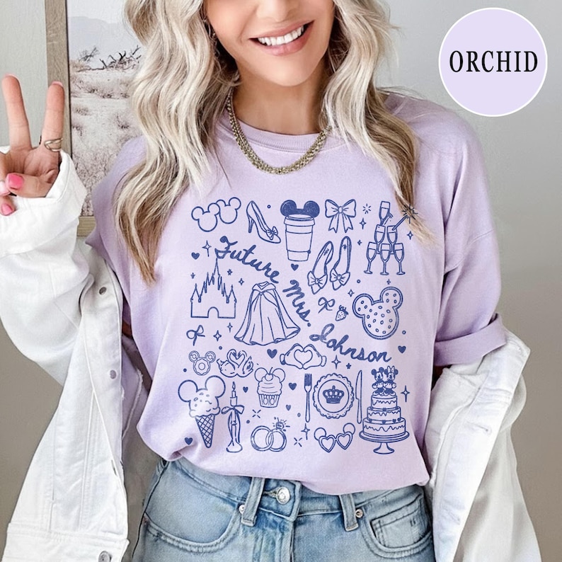 Comfort Colors Disney Bachelorette Shirt, Personalized Disney Bride Shirt, Future Mrs Shirt, Custom Engagement Shirt, Newly Engaged Gift Orchid-Comfort Only