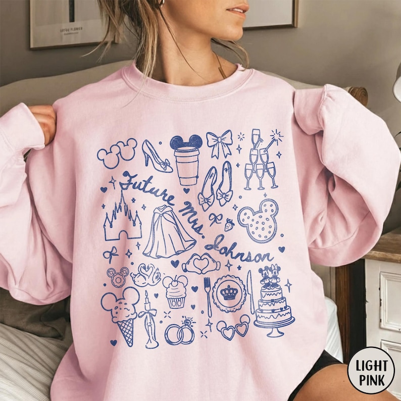 Comfort Colors Disney Bachelorette Shirt, Personalized Disney Bride Shirt, Future Mrs Shirt, Custom Engagement Shirt, Newly Engaged Gift Light Pink-Sweater