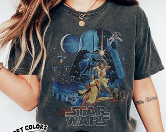 Maglietta vintage Star Wars Comfort Colors, maglietta sbiadita Star Wars Una nuova speranza, maglietta Darth Vader, maglietta Galaxys Edge, maglietta per famiglie Disneyland