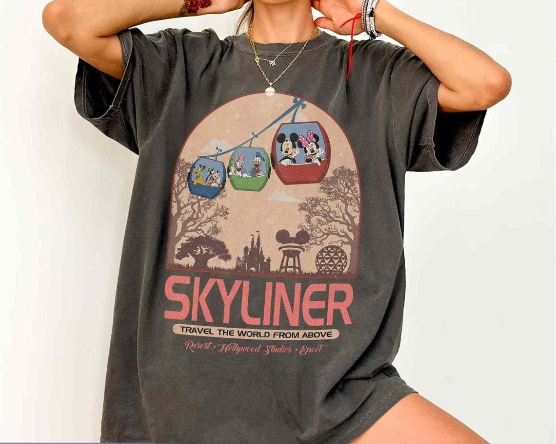 Retro Disney Skyliner Comfort Colors Shirt, Mickey and Friends Skyliner Travel The World From Above, Epcot Disney Shirt, Disney Ride Shirt