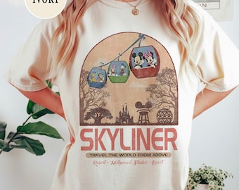 Retro Disney Skyliner Comfort Colors Shirt, Mickey and Friends Skyliner Travel The World From Above, Epcot Disney Shirt, Disney Ride Shirt