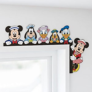 Disney Cruise Door Corner Decor, Mickey & Friends Door Corner, Mickey Minnie Daisy Donald Pluto Goofy Wooden Door Topper, Disney Home Decor