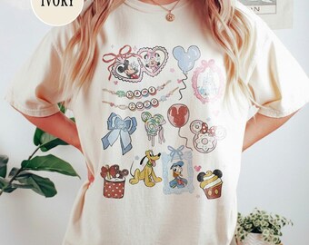 Chemise couleur confort personnalisée avec noeud coquette Mickey et ses amis, chemise Disney Coquette noeuds, chemise voyage WDW Disneyland pour filles, chemise esthétique girly