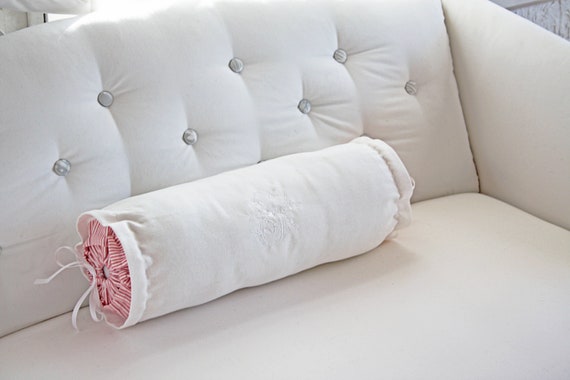 French Country Striped Neckroll Bolster Pillow With White Etsy