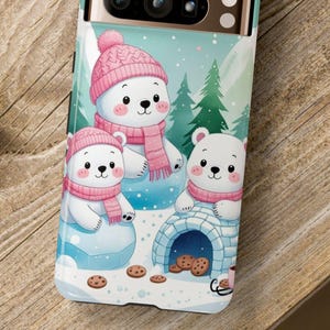 Cute Polar Bear Tough Phone Case Cozy Winter Aesthetic Christmas Gift Samsung Galaxy s10 Google Pixel 9 8 7 6