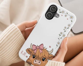 Personalized Kawaii Highland Cow Tough Phone Case Samsung S21 S22 S23 S24 S25 S26 iPhone 17 16 15 14 13 12 11 Plus Pro Max Air