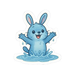 Pegatinas troqueladas de conejito chapoteando, decoración impermeable para portátiles, diarios y botellas de agua, regalos para niños, primavera