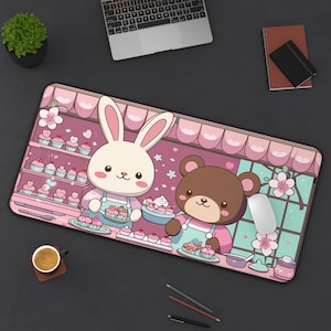 Alfombrilla de escritorio estilo kawaii, bonita decoración de oficina, alfombrilla de ratón estética para gamer rosa, accesorios de escritorio para el lugar de trabajo, alfombrilla de ratón XL para juegos