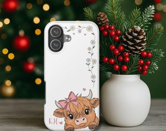 Custodia rigida personalizzata con mucca delle Highlands Kawaii per Samsung S21 S22 S23 S24 S25 iPhone 17 16 15 14 13 12 11 Plus Pro Max Air
