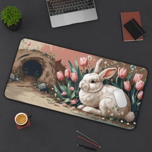 Bunny Burrow Desk Mat - Nature-Inspired, Keyboard Mat, Desk Accessories, Cottagecore Aesthetic, Cute Bunny Design, Gaming Pad, Woodland