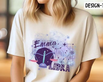 Personalized Libra Zodiac T-Shirt: Mystic Star Constellation Tee