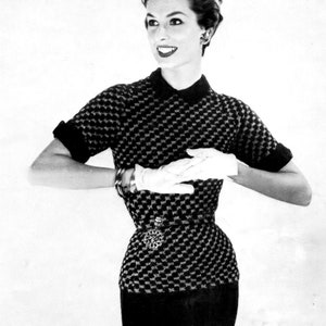Vintage Crochet Pattern Three-Piece Suit 1950s Bust Sizes 34 to 40 Inches Pixie Hat PDF e-Pattern Reproduction Instant Download