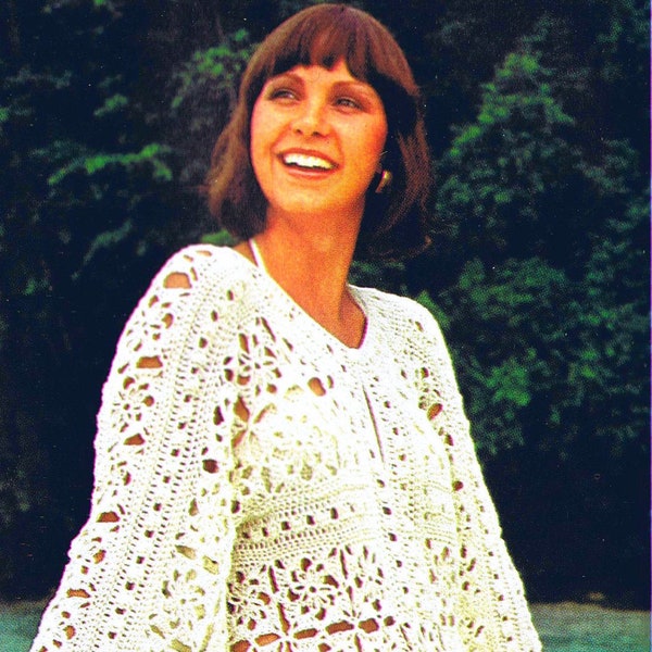 Vintage Crochet Pattern Motif Caftan Kaftan Midi Dress Bust Sizes 36 to 42" Vintage Reproduction Instant Digital e Pattern Download