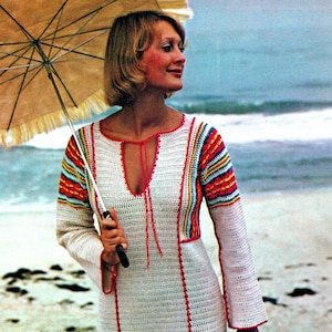 Crocheted Caftan Maxie Dress Vintage Crochet PDF e-Pattern Reproduction Bust Sizes 31-38 Inches Instant Digital Download