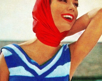 1960s Striped Swimsuit Knitting Pattern: Two-Piece Bathing Suit (PDF Download)