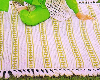 Vintage Afghan Knitting Pattern Sierra Vista Home Decoration 50 Inches w Fringe 1970's Instant PDF Reproduction e-Pattern Download