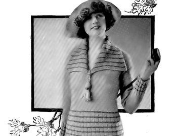 Vintage Knitting Crochet Patterns 1920s Dresses Sweaters Scarves Hats Crocheted Blouse Bear Brand Blue Book #33 Instant PDF Digital Download