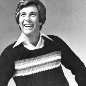 Vintage Men&#39;s Crochet Pullover Sweater Pattern: 34-40 Inch Chest (PDF Pattern)