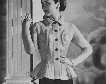 1940s Peplum Jacket Knitting Pattern: Bust 31-37 Inches (PDF Pattern)