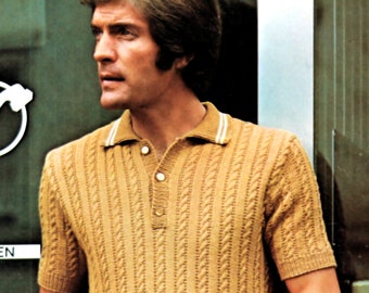 Vintage Mens Cable Knit Shirt Pattern: 1970s Short Sleeve (PDF Download)