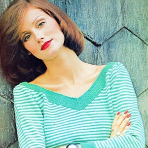 1970s Striped Pullover Knitting Pattern: Vintage Summer Sweater (Bust 34-40&quot;) (PDF Pattern)