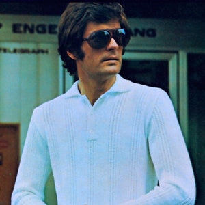 Vintage Men&#39;s Cable Knit Polo Shirt Pattern: 40-44&quot; Chest (PDF Download)