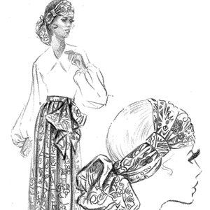 Vintage Sewing Pattern Midi Skirt Matching Turban Waist 37.5 Inches Adjustable 1970&#39;s PDF e-Pattern Instant Reproduction Download