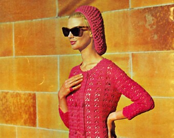 Crochet Coat Dress Snood Pattern features 12 Crochet Covered Buttons Bust 34-38 Inches Vintage 1960s Instant PDF Digital PDF Pattern