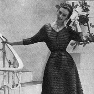 1950s Beaded Flared Dress Knitting Pattern (Bust 32-36 Inches) (PDF Pattern)