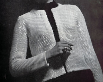 Patrón de punto para chaqueta de noche con lentejuelas de los años 60, talla de busto 32-36 (PDF)