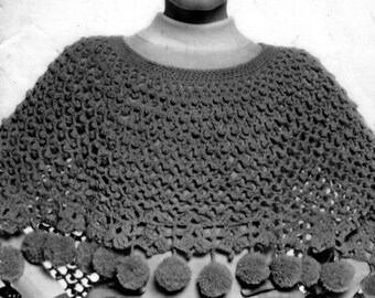 Crochet Pattern Poncho Shoulder Warp with Pom Pom Fringe PDF Crochet Pattern 1970's Instant Download Digital e-Pattern Download