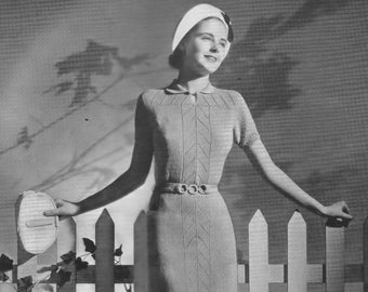 Vintage Knitting PDF Pattern Short Sleeve Dress Bust Size 34 Resize Instructions Included 1930's e-Pattern Download Digital Reproduction
