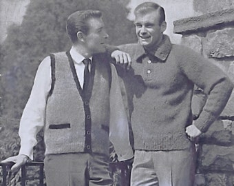 Heren breipatronen vest trui trui mouwloos vest vest gebreid shirt borst 36-46 inch jaren 50 e-patroon PDF-patroon downloaden