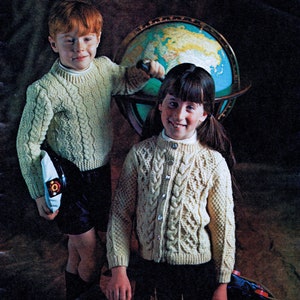 Vintage Kids Aran Knitting Pattern: Fisherman Pullover & Cardigan (Digital Download)