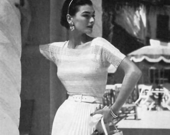 1950s Crochet Blouse Pattern | Mesh Ribbon Top, Bust 32-36 (PDF)