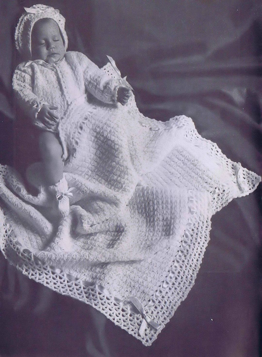 Crochet Pattern Infant Baby Layette Set Sweater Sacque Blanket Cap