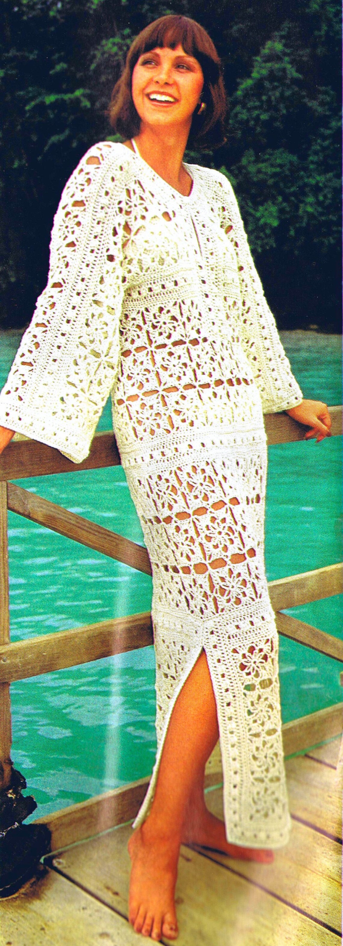 Vintage Crochet Pattern Motif Caftan Kaftan Midi Dress Bust Etsy