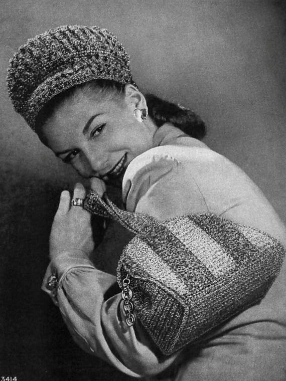 Mary Lamb Vintage Crochet Knitting PDF Patterns 40s Bag Hat  display picture 3