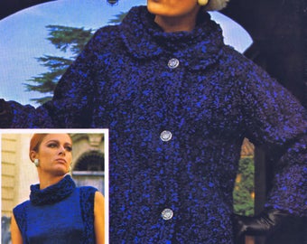 Vintage PDF Knitting Pattern Two Piece Coat Dress Tweed Look Bust Size 34-42 Inches Instant e-Pattern Reproduction Download