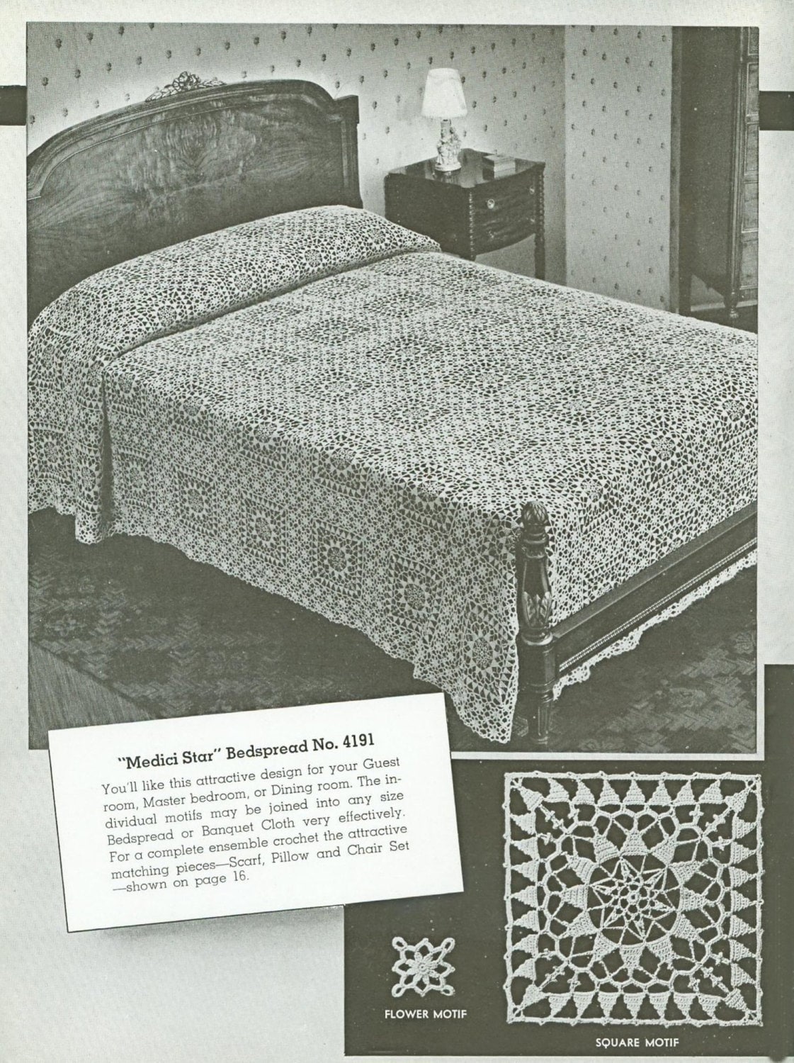 Vintage Crochet Lace Motif Patterns 1930s Heirloom Bedspread Banquet