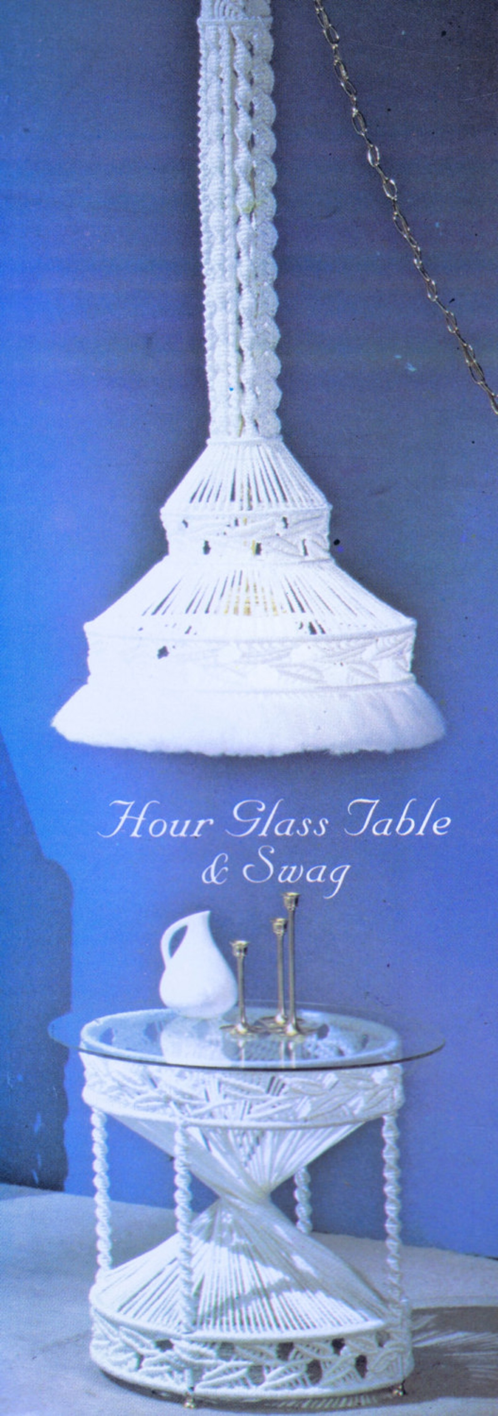 Hanging Swag Macrame Lamp Pattern Standing Table 1970s Hour Glass