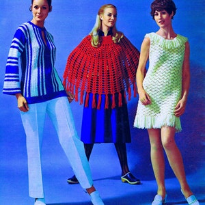 Vintage 1970s How To Crochet Patterns 32-45 Bust Sheath Dresses Stoles Ponchos Granny Square Motif Skirts Capes Spinnerin Bk 204 PDF Pattern image 5