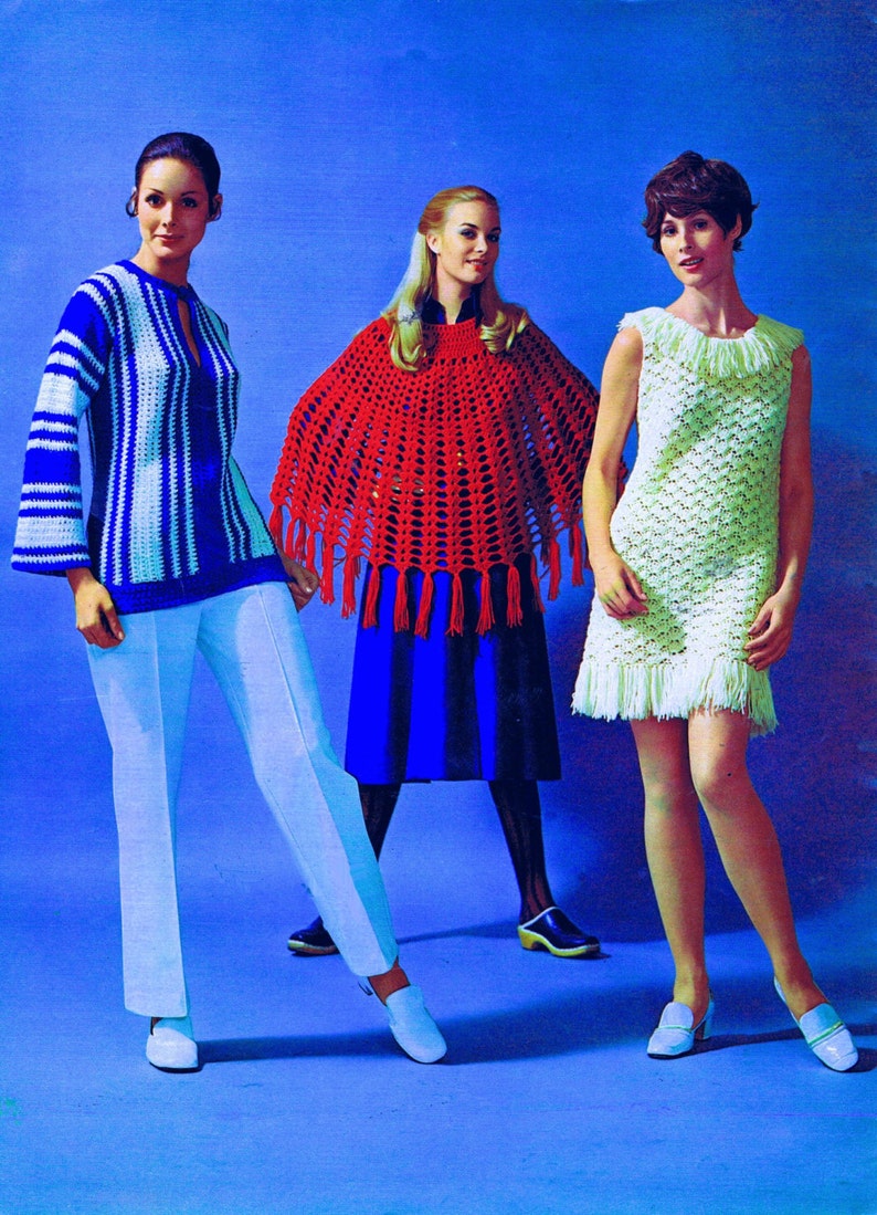 Vintage 1970s How To Crochet Patterns 32-45 Bust Sheath Dresses Stoles Ponchos Granny Square Motif Skirts Capes Spinnerin Bk 204 PDF Pattern image 5